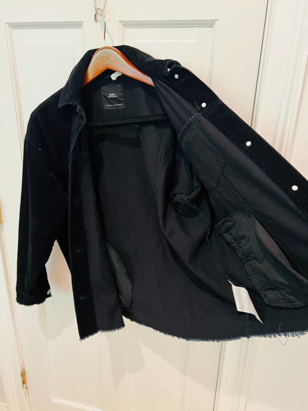 black corduroy jacket is from Zara and features a frayed hem Size Small - Picture 11 of 16
